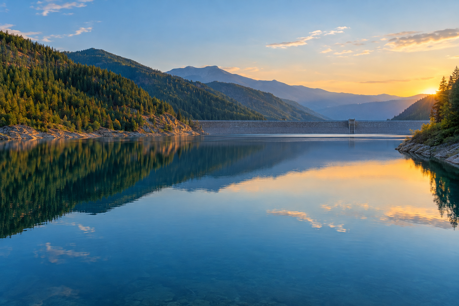 Mountain reservoir with a dam, representing California's water supply infrastructure